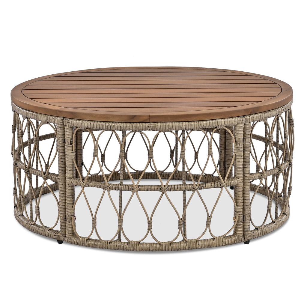 Outdoor Patio Set Wicker Boho Beige Cushion Oval Acacia Table 4 Piece