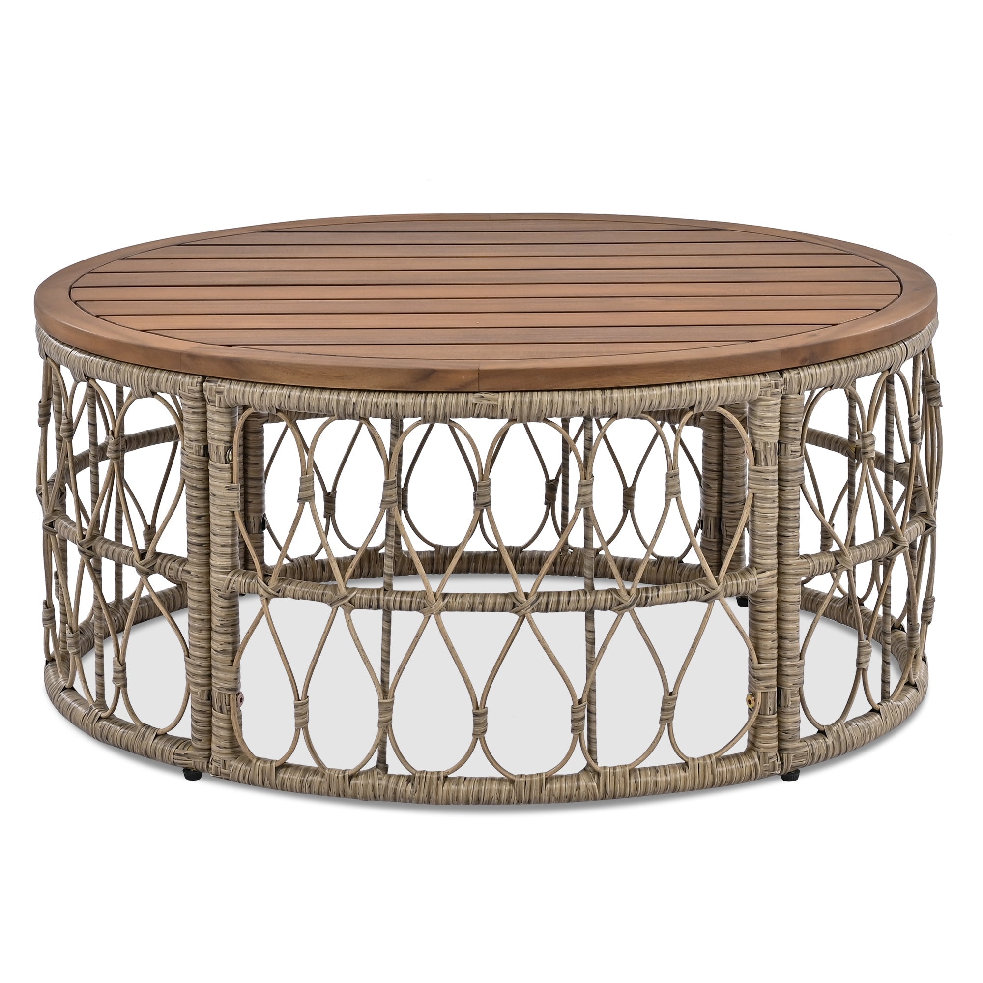 Outdoor Patio Set Wicker Boho Beige Cushion Oval Acacia Table 4 Piece