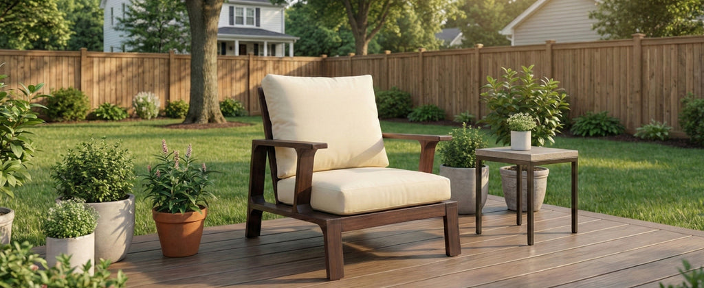 Outdoor Accent Chair Acacia Wood Dark Brown Beige Cushion 27.6in