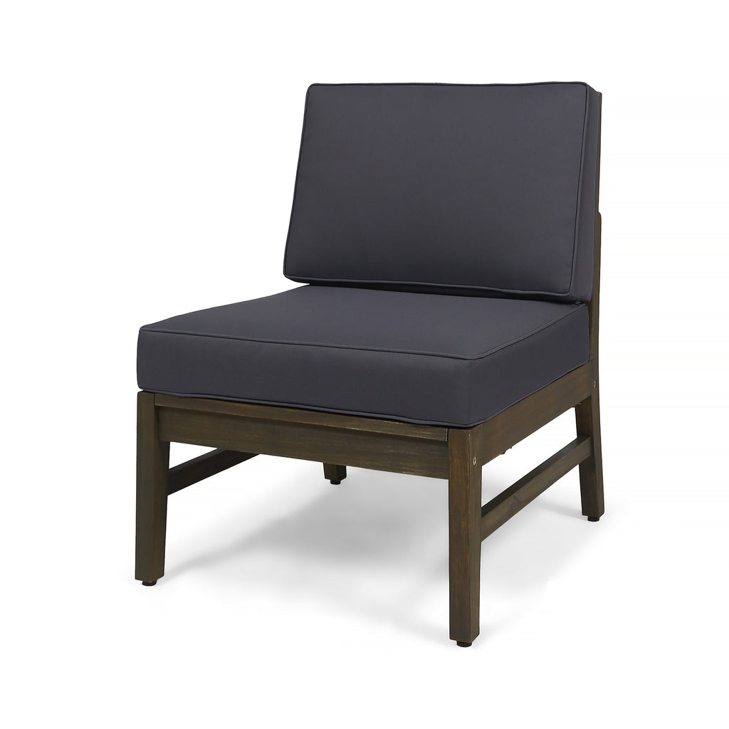 Outdoor Sectional Set Acacia Wood Dark Gray Cushion 6 Piece Seats 5