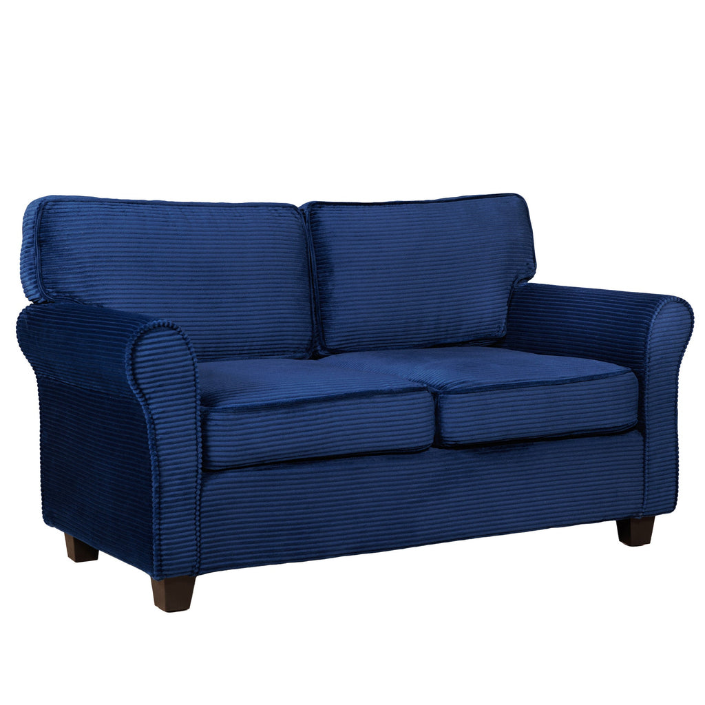 Loveseat Modern Corduroy Blue Removable Cushions Padded Arms 57 In 375 LB