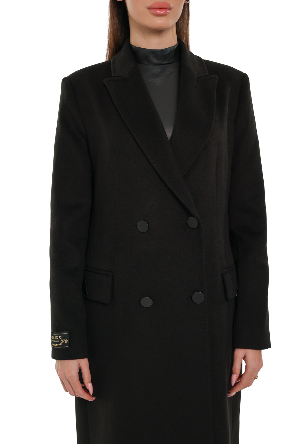 Alaska Longline Cashmere Wool Blend Coat in Black