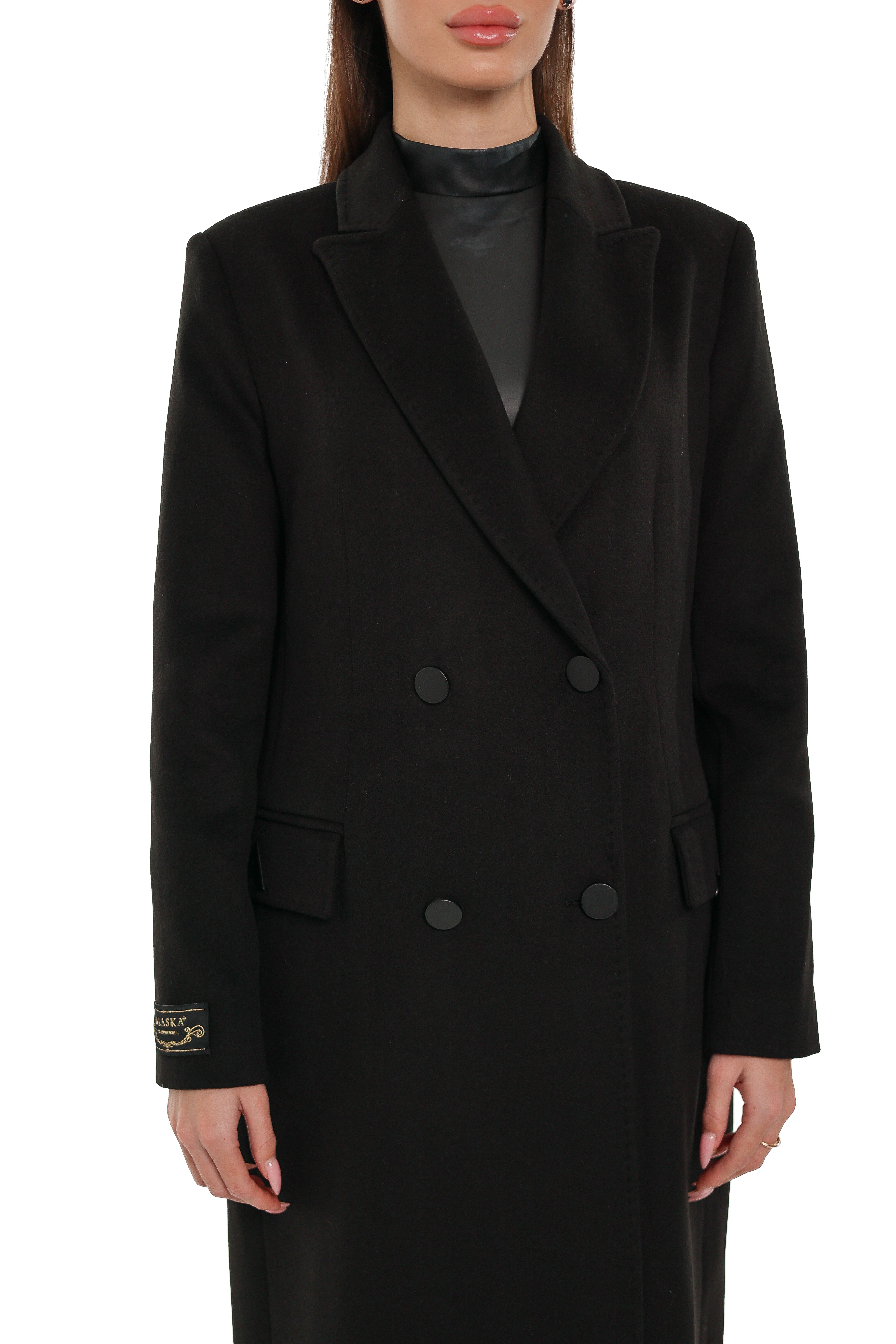 Alaska Longline Cashmere Wool Blend Coat in Black