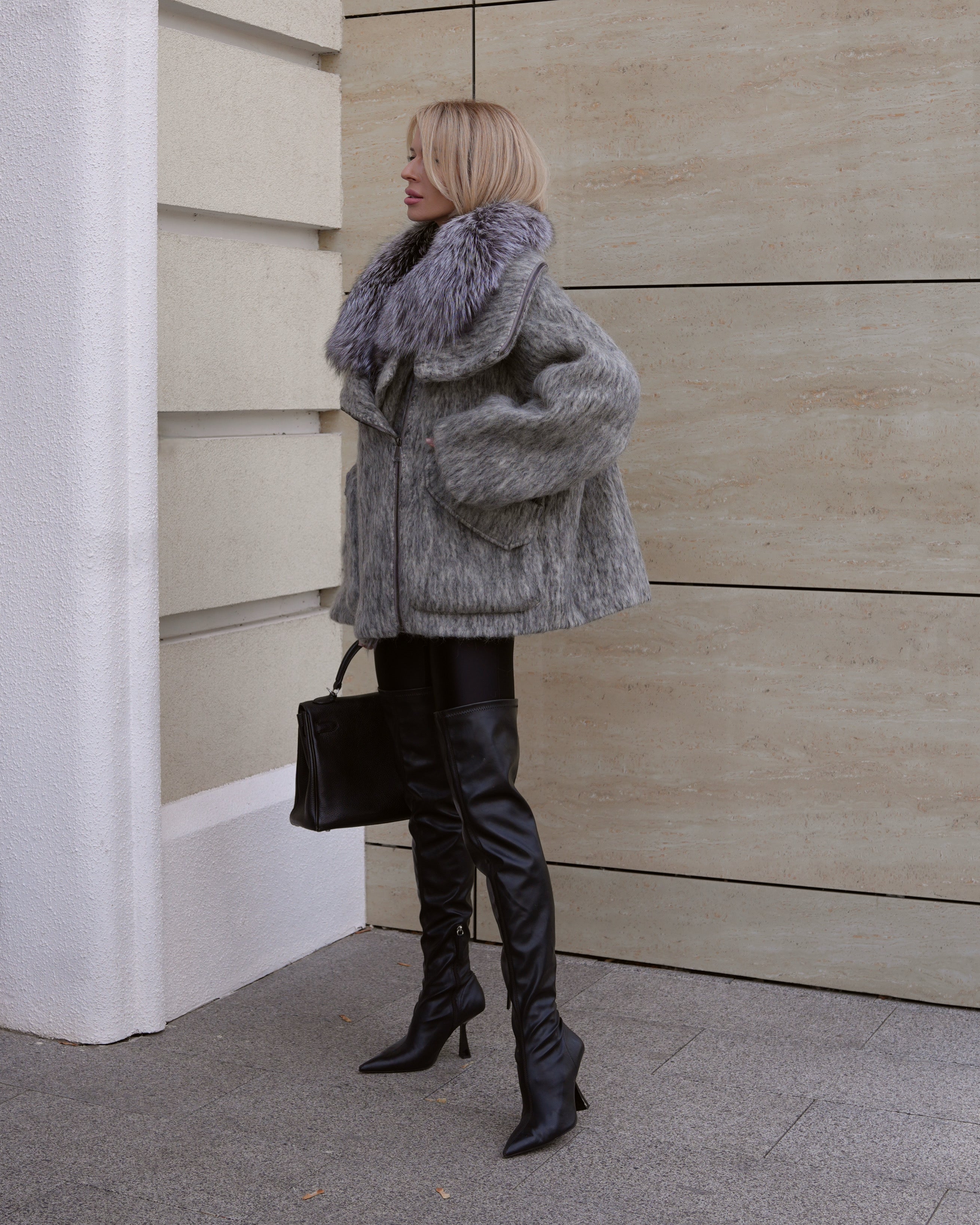Ares Genuine Fur Trim Down Fill Mohair Parka