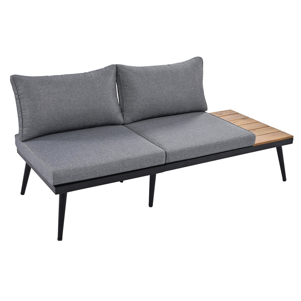 Outdoor Sectional Set Acacia Wood Steel Gray with Nesting Tables