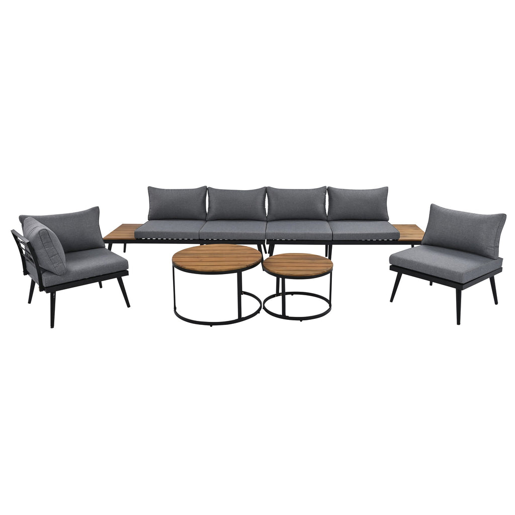 Outdoor Sectional Set Acacia Wood Steel Gray with Nesting Tables