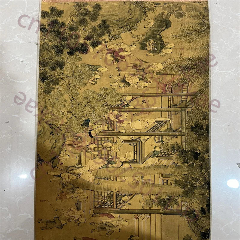 "Hundred Sons" Long Scroll Painting on Paper, After Leng Mei (30×220cm)