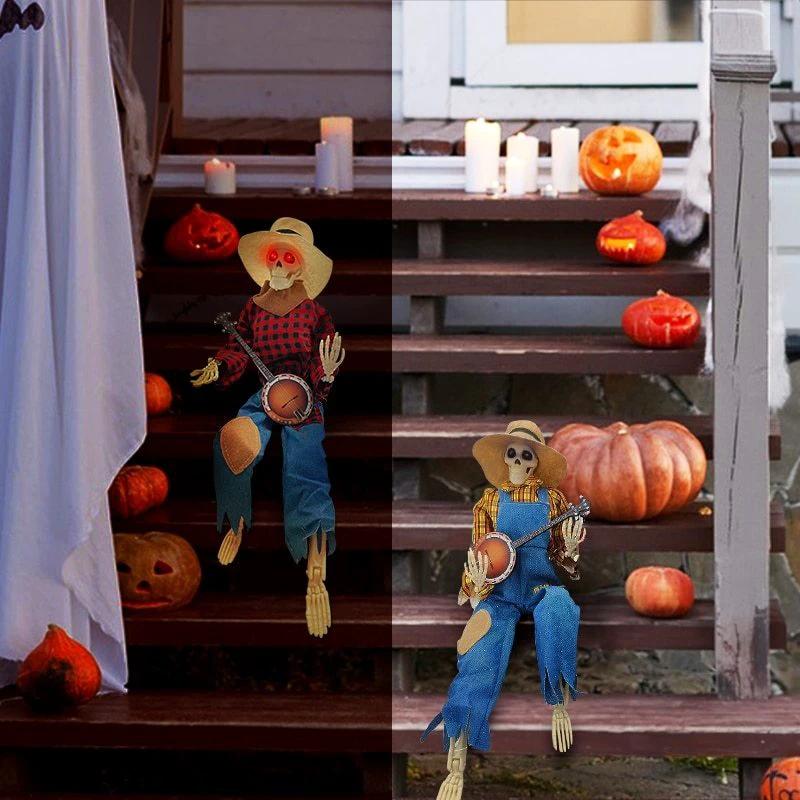 Light-Up Guitarist Skeleton: Spooky Halloween Decoration