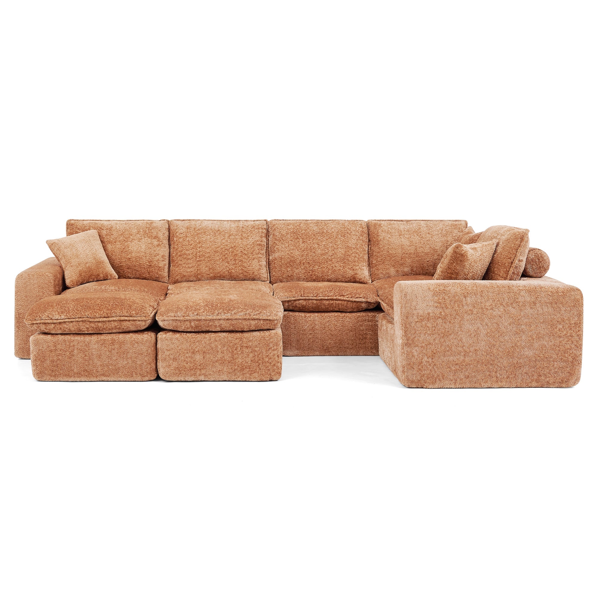 Sectional Sofa Modular Boucle Orange 7 Seat Ottomans 107 In No Assembly
