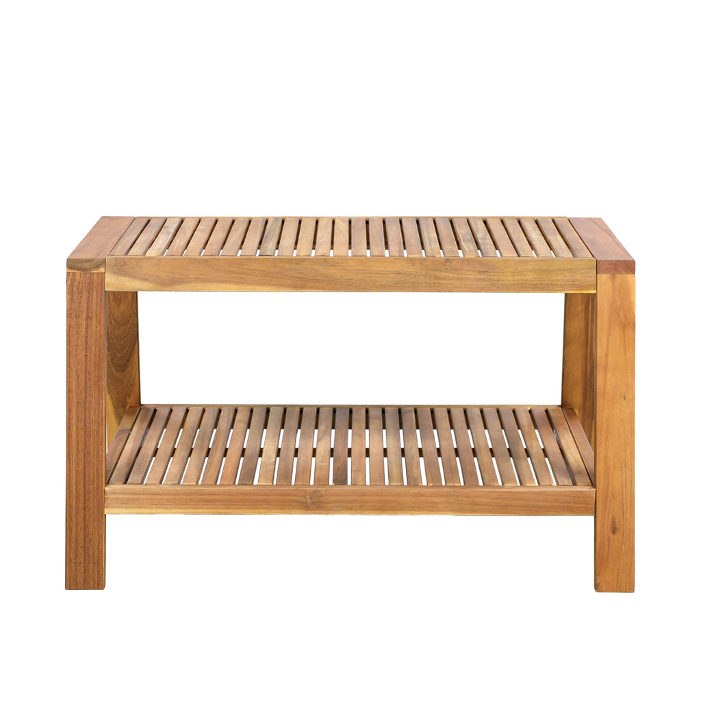 Outdoor Conversation Set Acacia Wood Teak Beige Cushion 2 Piece