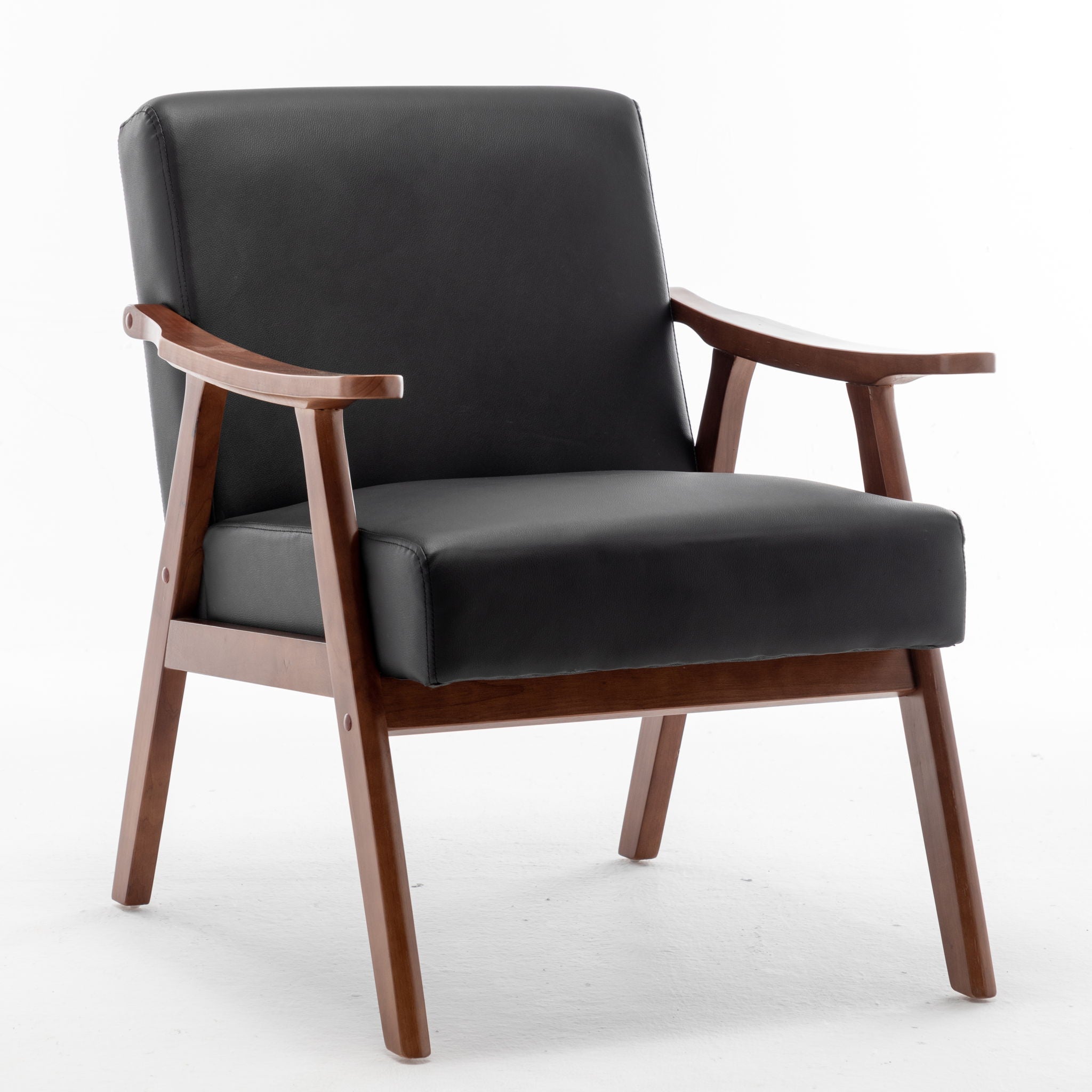Mid Century Modern Accent Chair With Solid Wood Frame And Extra Thick Backrest