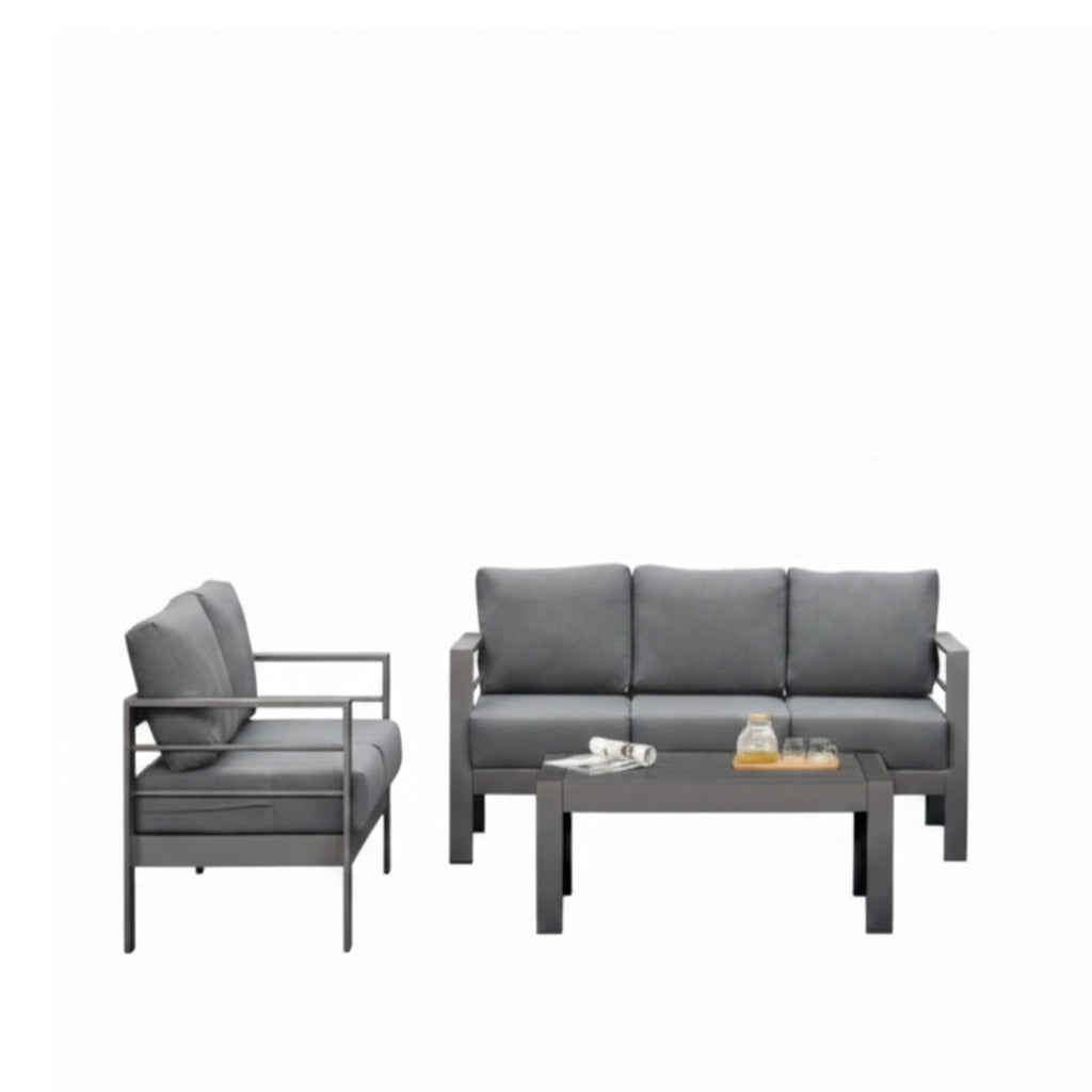 Outdoor Conversation Set 5 Seat Aluminum Gray Blue Cushion