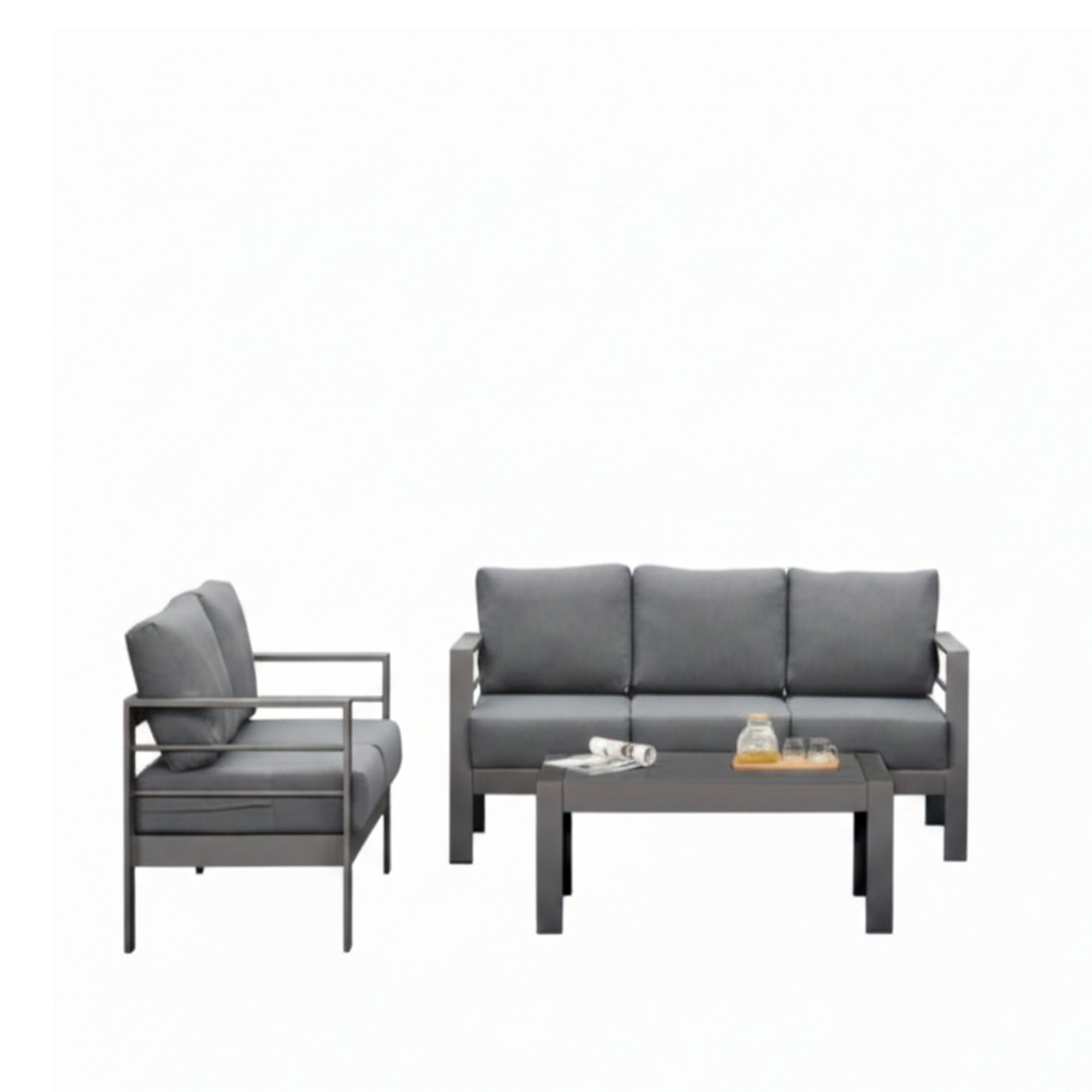 Outdoor Conversation Set 5 Seat Aluminum Gray Blue Cushion