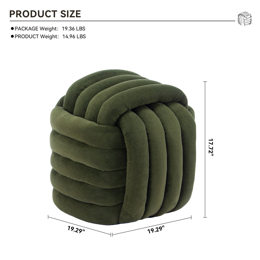Chenille Knot Design Ottoman Makeup Stool Footstool, Green
