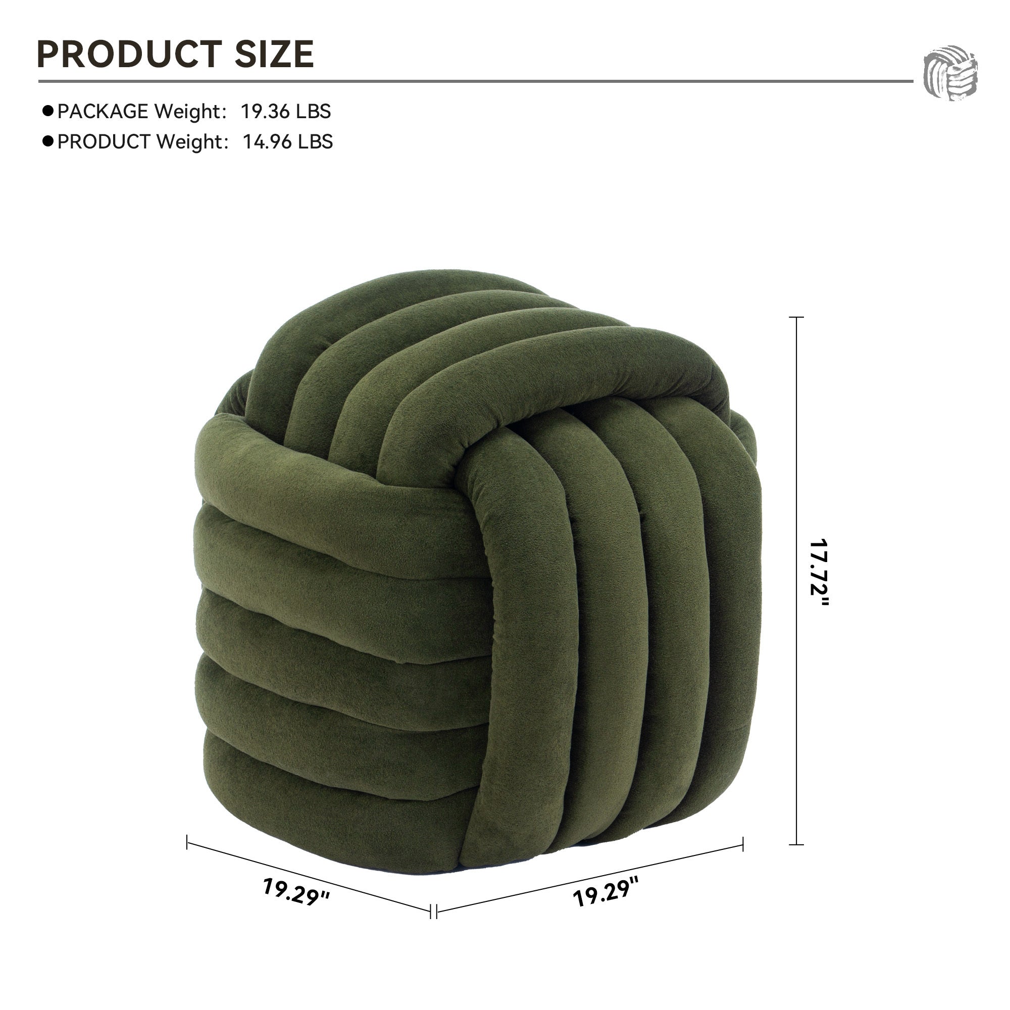 Chenille Knot Design Ottoman Makeup Stool Footstool, Green
