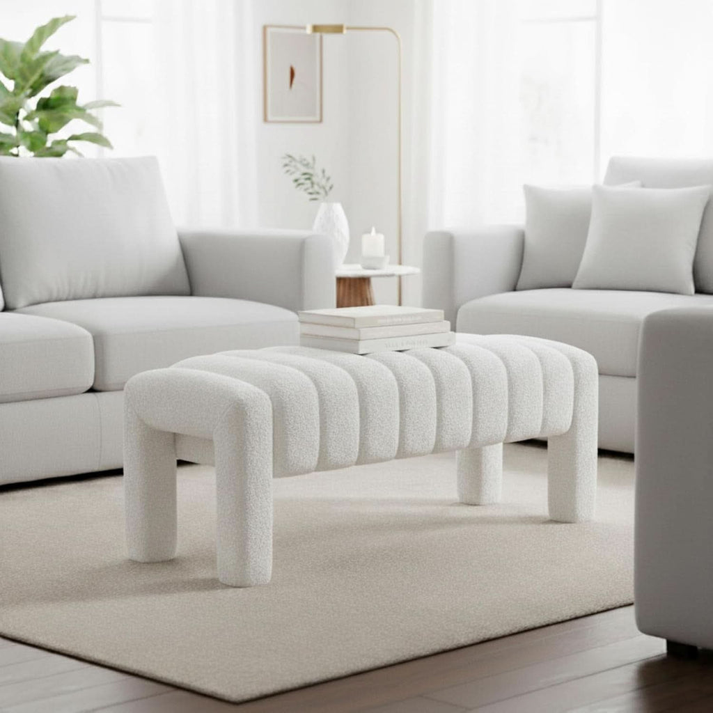 42.5 Inches Boucle Ottoman Bench Footrest Entryway