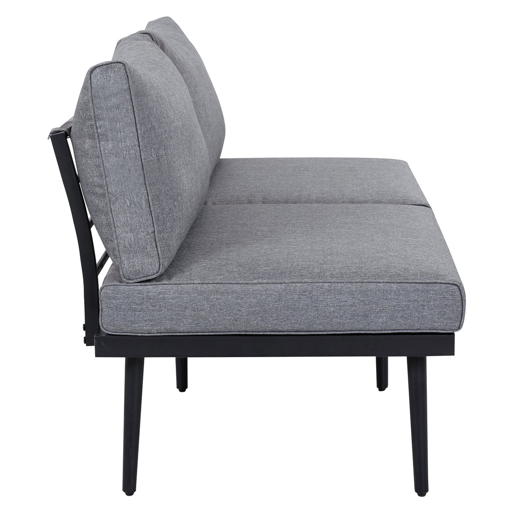 Outdoor Sectional Set Acacia Wood Steel Gray with Nesting Tables