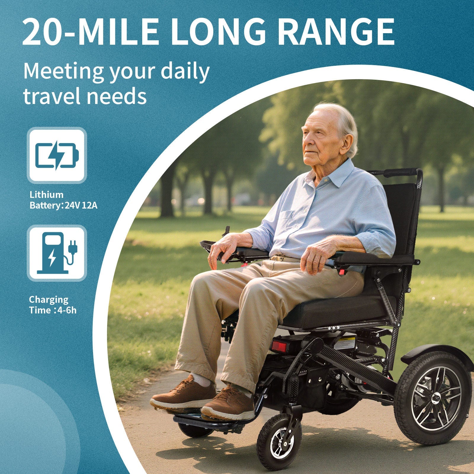 Wheelchair Electric Foldable All Terrain Aluminum 500W Dual Motor 41x24x39 In