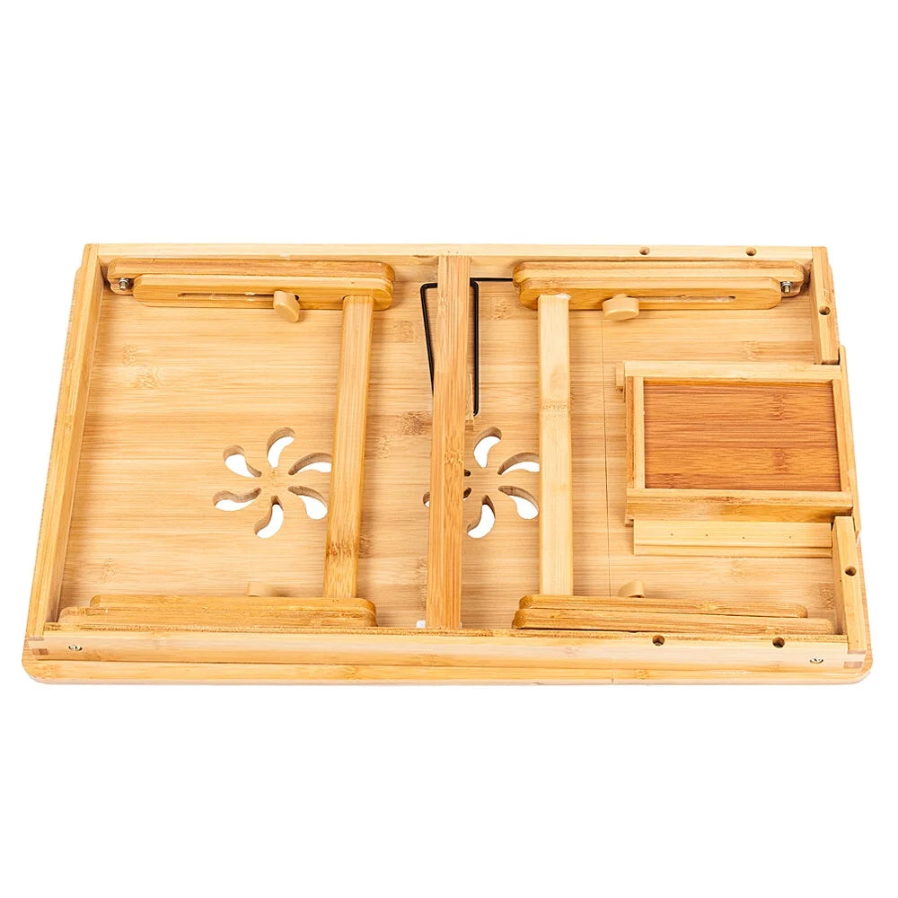Lap Desk 21" X 13", Nature Bamboo Folding Laptop Desk, Bed Tray Table for Computer, Adjustable Computer Notebook Desk Laptop Stand, Natural
