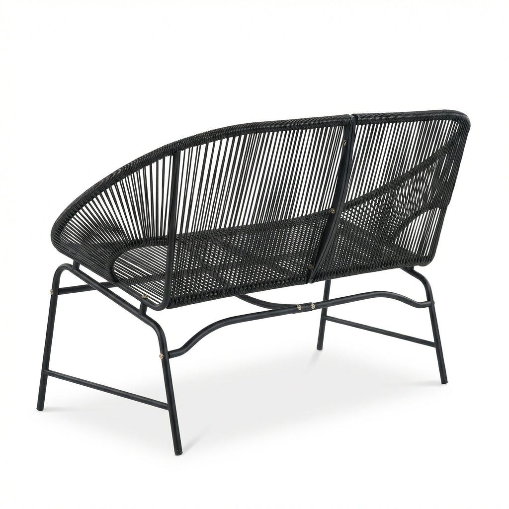 Outdoor Loveseat PE Rattan Iron Black UV Resistant No Cushion 52in
