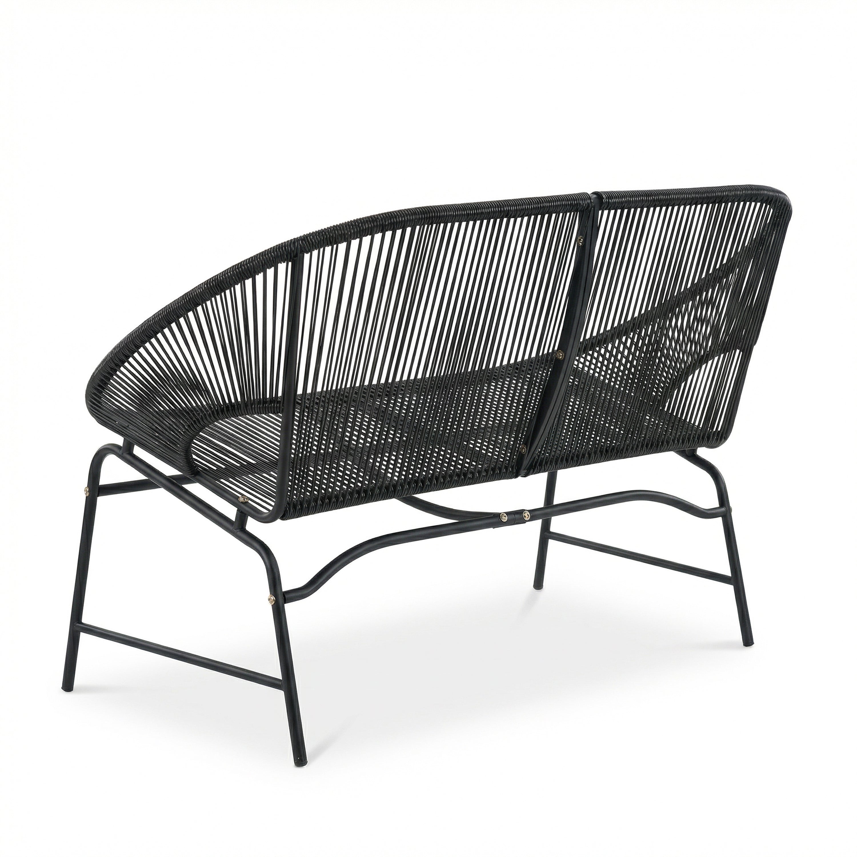 Outdoor Loveseat PE Rattan Iron Black UV Resistant No Cushion 52in