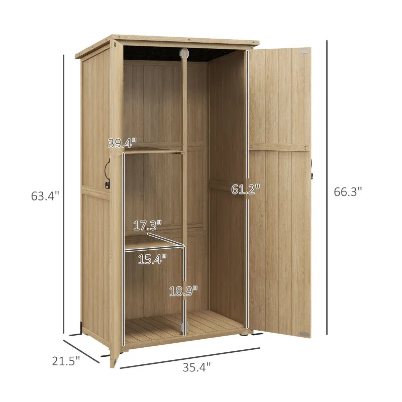 Outdoor Storage Shed Fir Wood Natural Vertical Lockable 35.5in