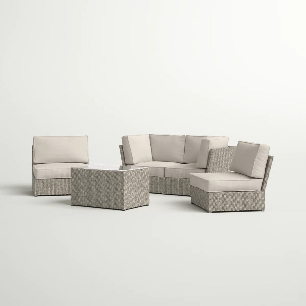Outdoor Patio Set HDPE Wicker Gray 5 Piece Modular Seats 4