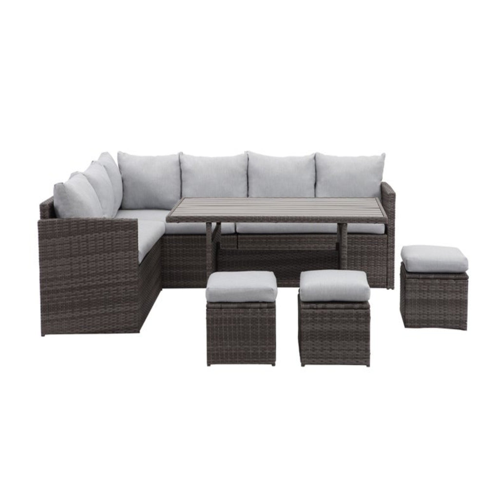 Outdoor Sectional Set PE Rattan Steel Gray Cushion 7 Piece Seats 8