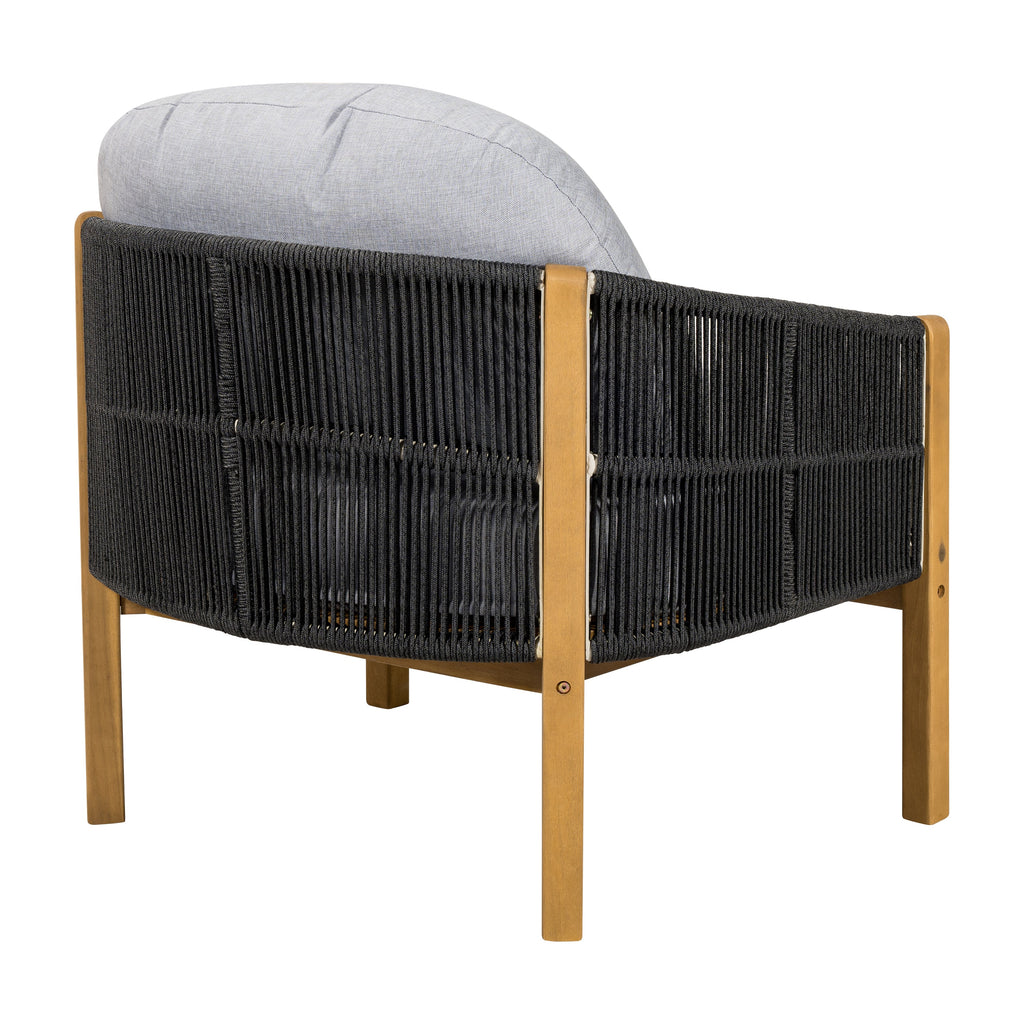Outdoor Club Chair Acacia Wood Rope Woven Dark Gray Cushion