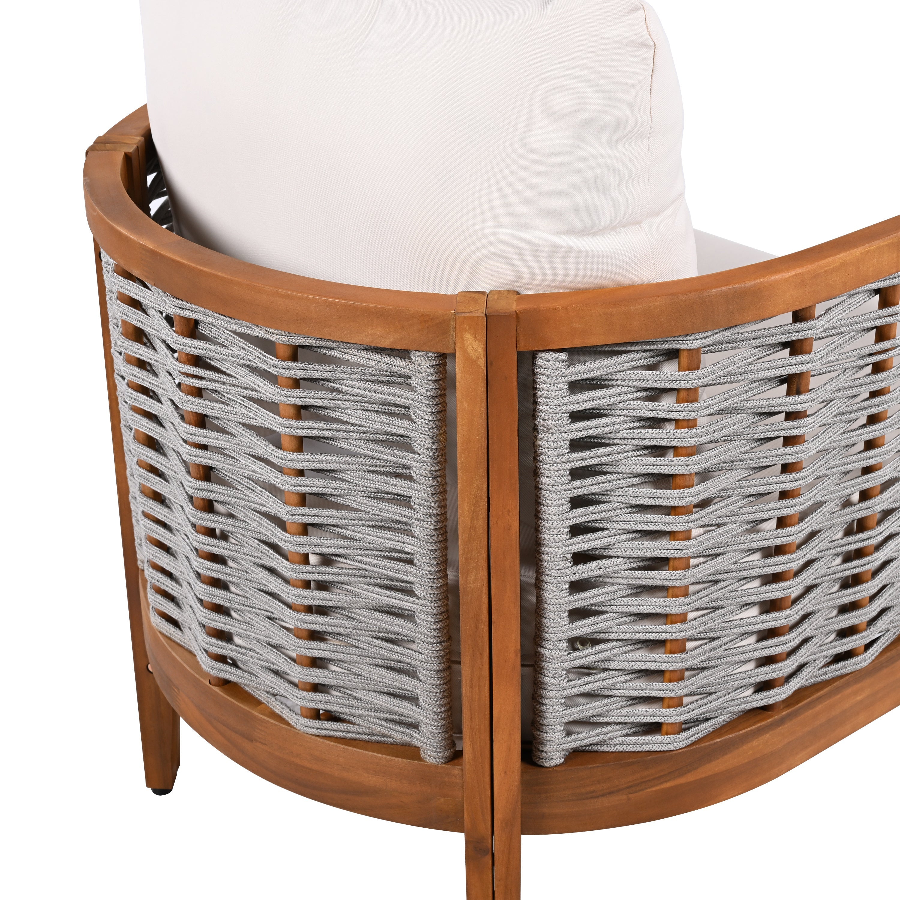 Outdoor Tub Chair Acacia Wood Rope Teak Beige Cushion Deep Seat 27in