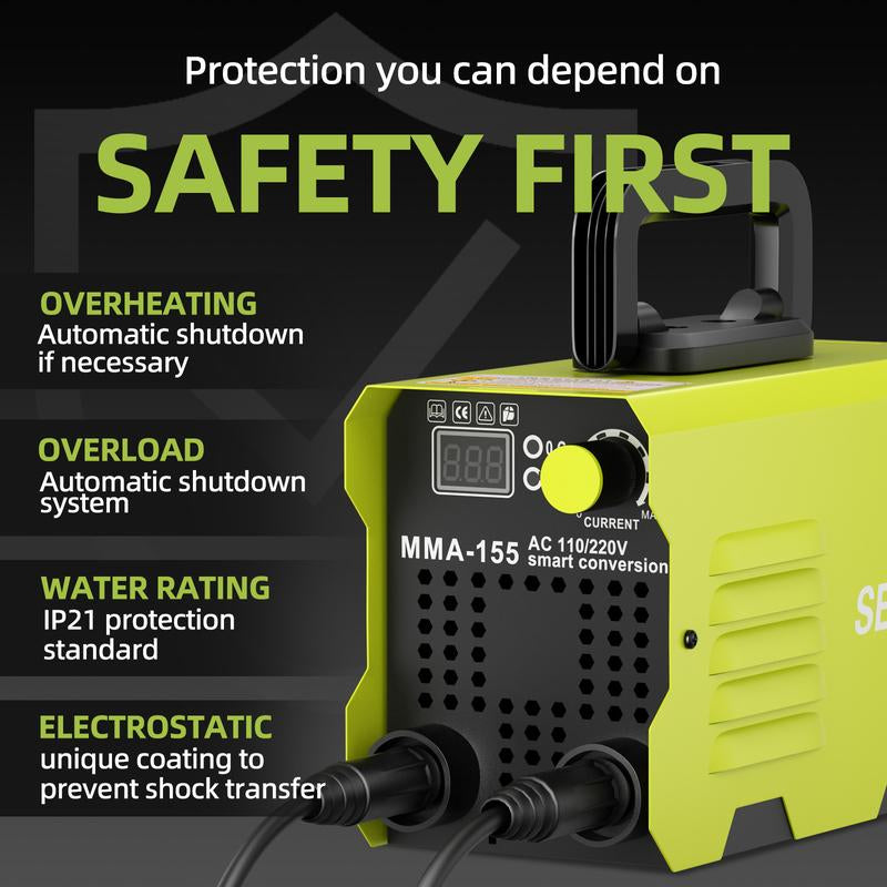 SEESE 155Amp MINI Portable Welding Machine, Stick Welder, AC 110/220V Smart Conversion, LED Display Digital Welder, Portable MMA Arc Welder