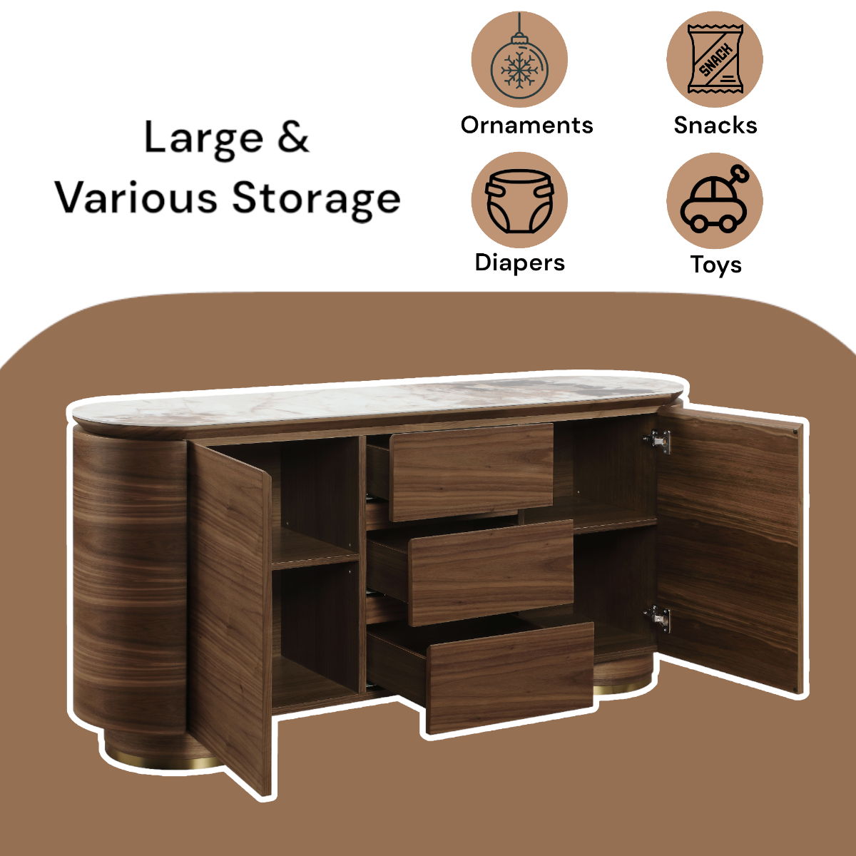 Willene - Server With Ceramic Top - Ceramic Top & Walnut