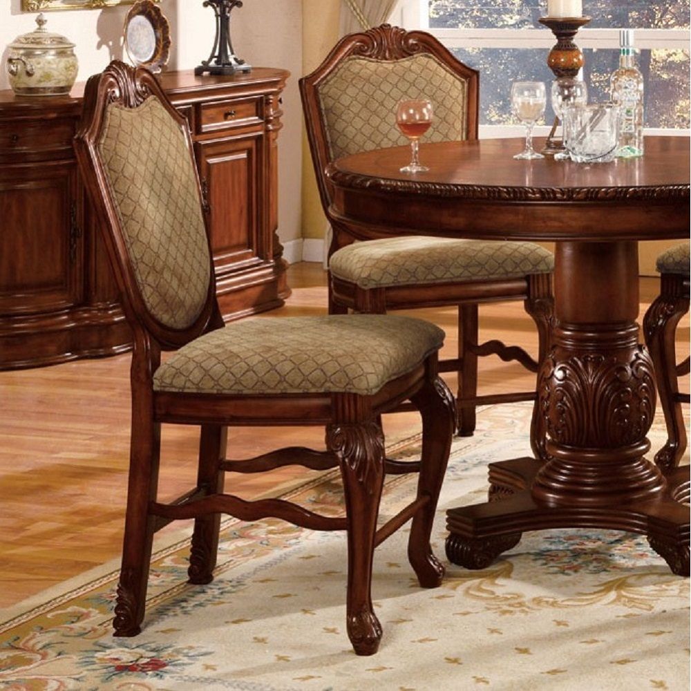 Chateau De Ville - Counter Height Chair (Set of 2) - Fabric & Cherry Finish