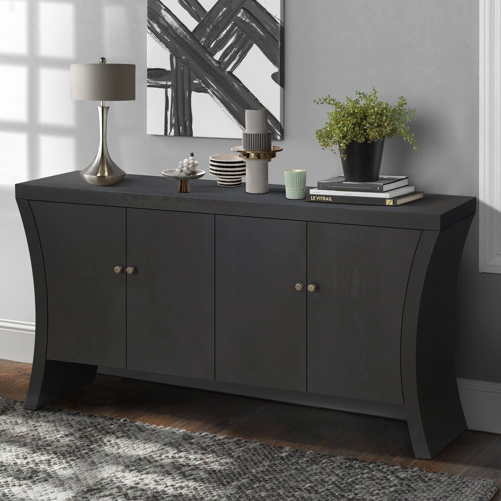 Refined Industrial 4 Door Credenza With Arc Legs & Clasps