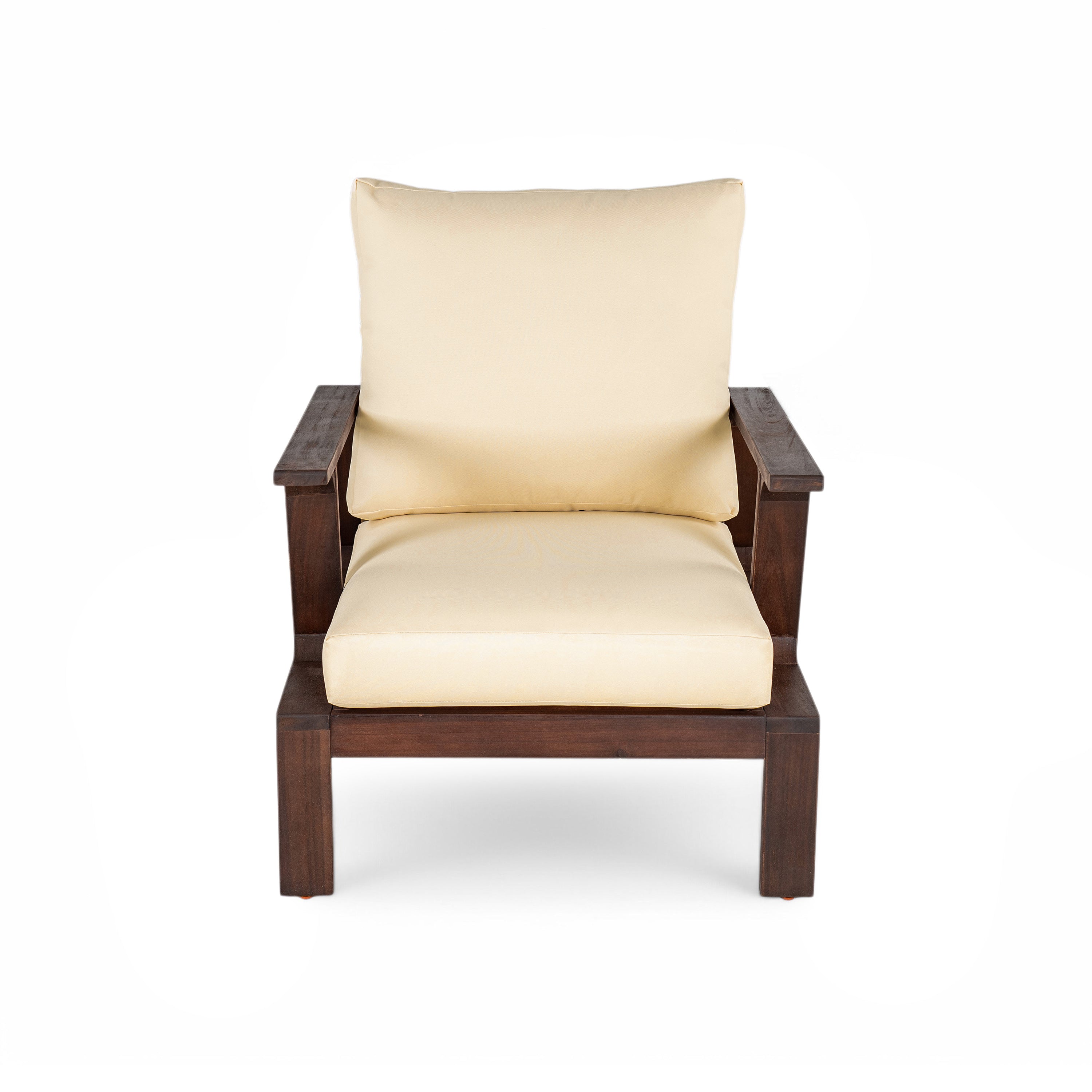 Outdoor Accent Chair Acacia Wood Dark Brown Beige Cushion 27.6in