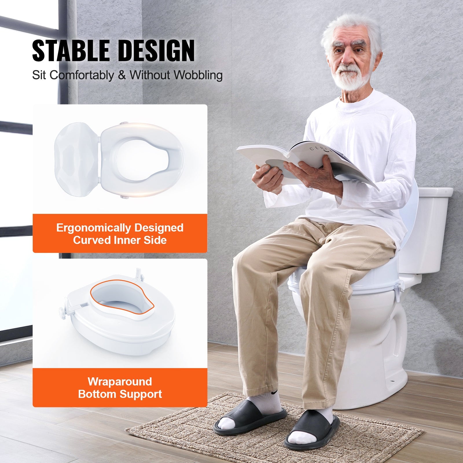 Raised Toilet Seat 4 In Height Polypropylene Universal Screw Lock 300 LB