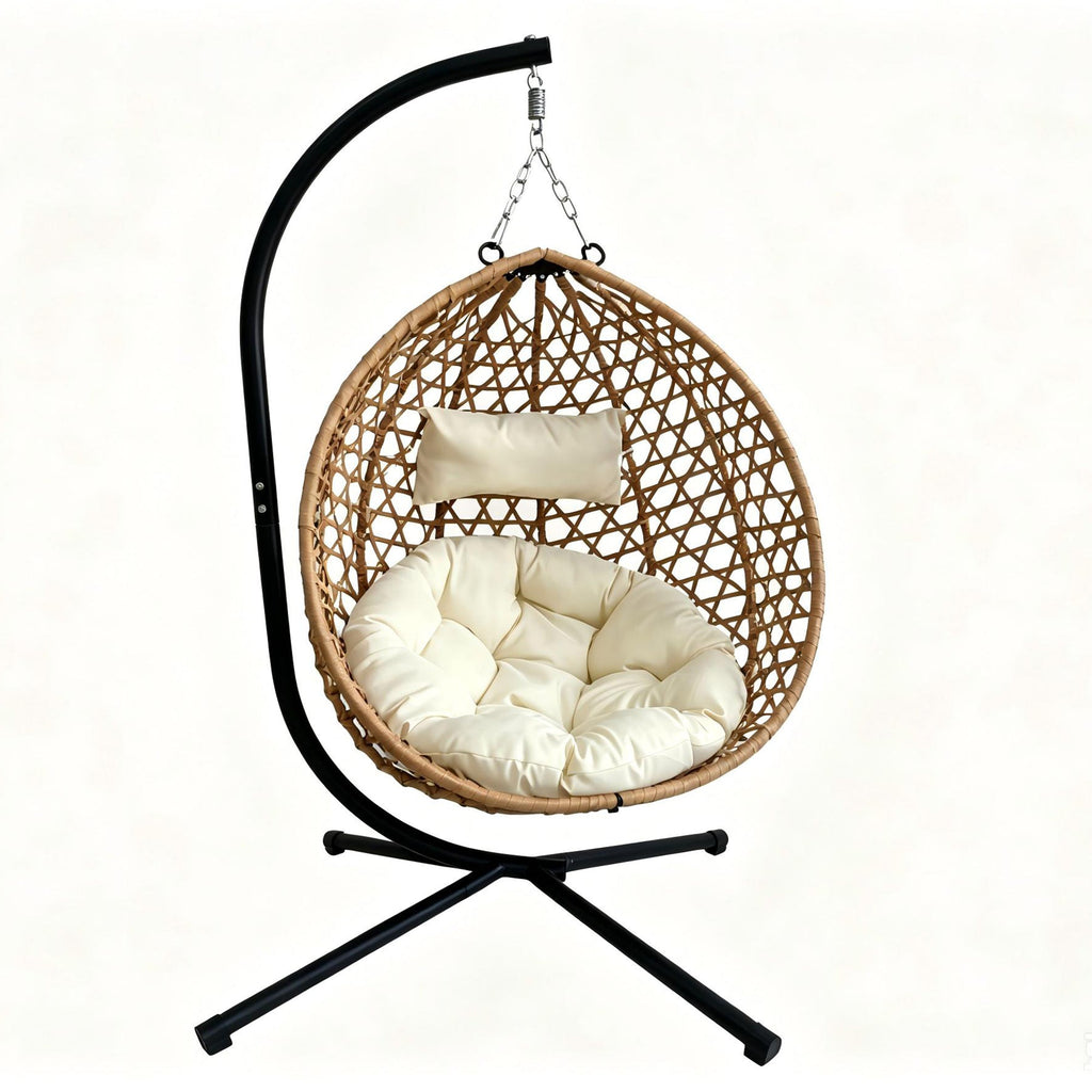 Foldable Hanging Egg Chair with Stand and Cushion