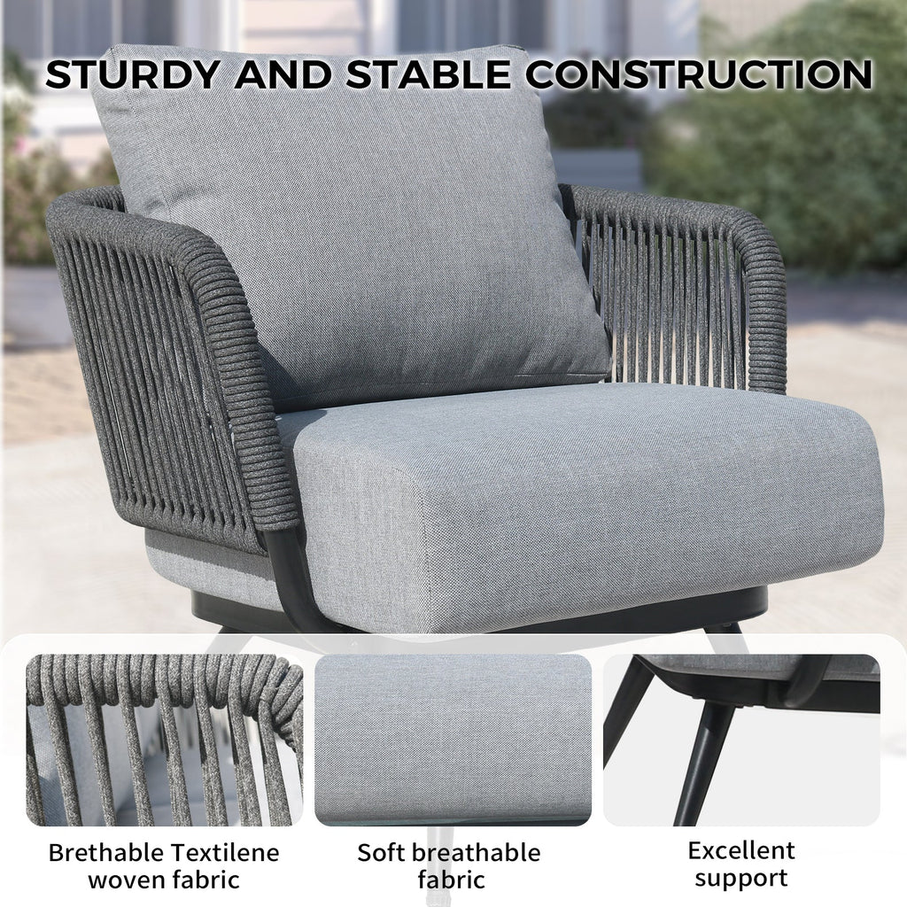 Outdoor Conversation Set Rope Textilene Black Gray Olefin 4 Piece