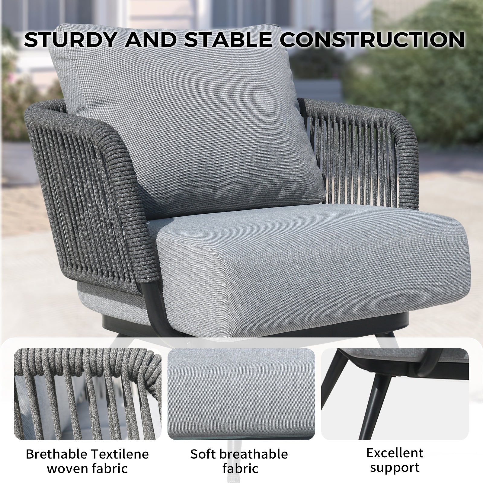 Outdoor Conversation Set Rope Textilene Black Gray Olefin 4 Piece