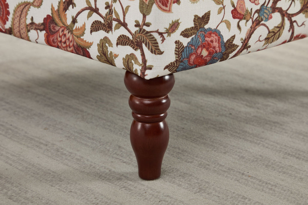 Accent Chair Wingback Linen Floral Red Pine Legs 28x30x38 In