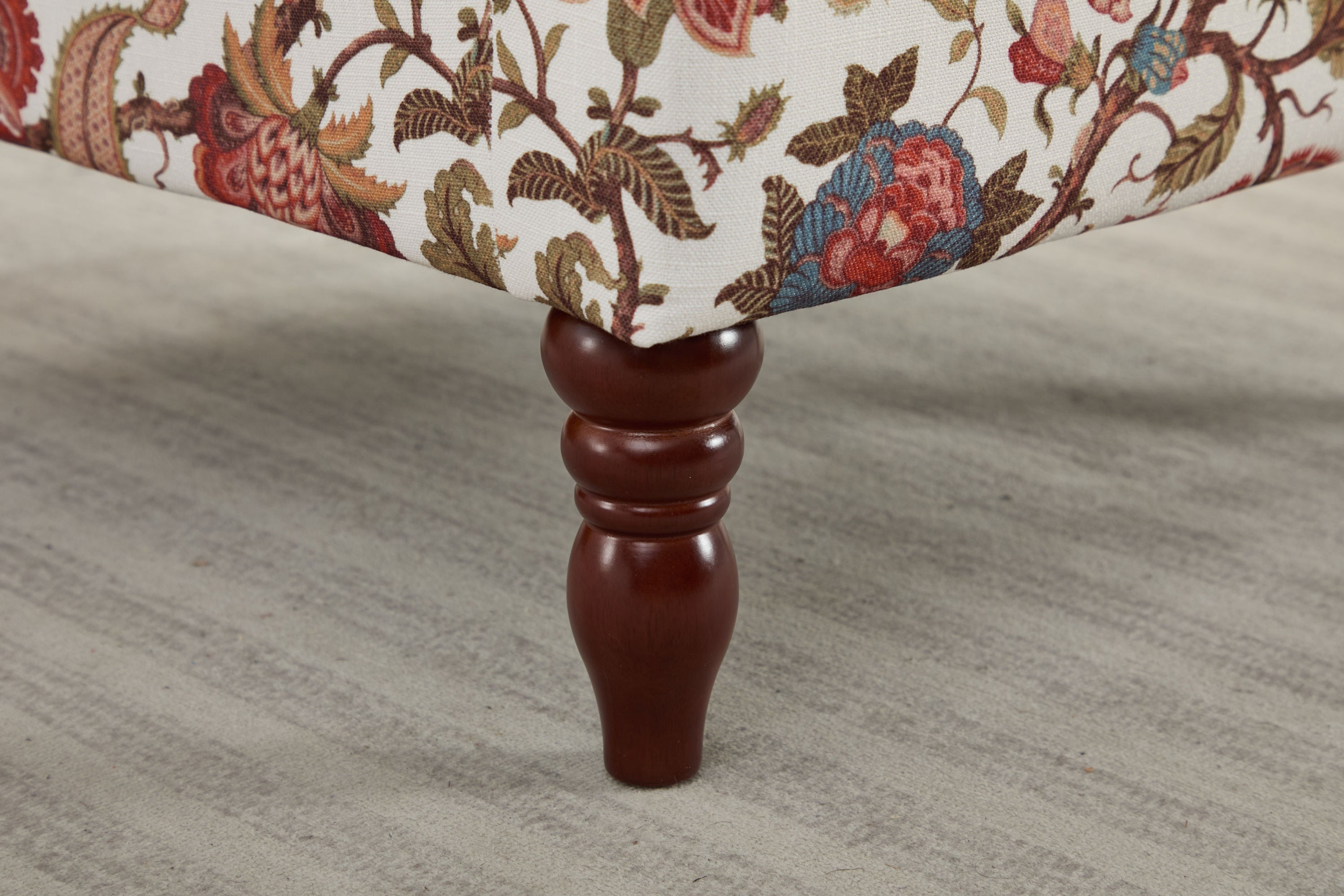 Accent Chair Wingback Linen Floral Red Pine Legs 28x30x38 In