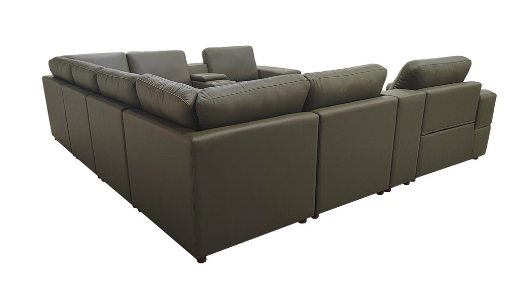 Sectional Sofa Modular Leather Match Olive 8 Seat 2 Recliners 128 In