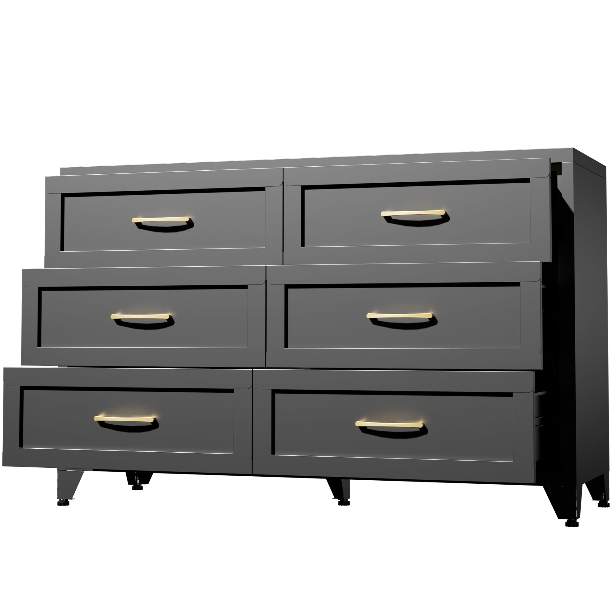 Dresser 6-Drawer Black Steel Smooth-Glide Powder Coat 47.3x15.8x30 In