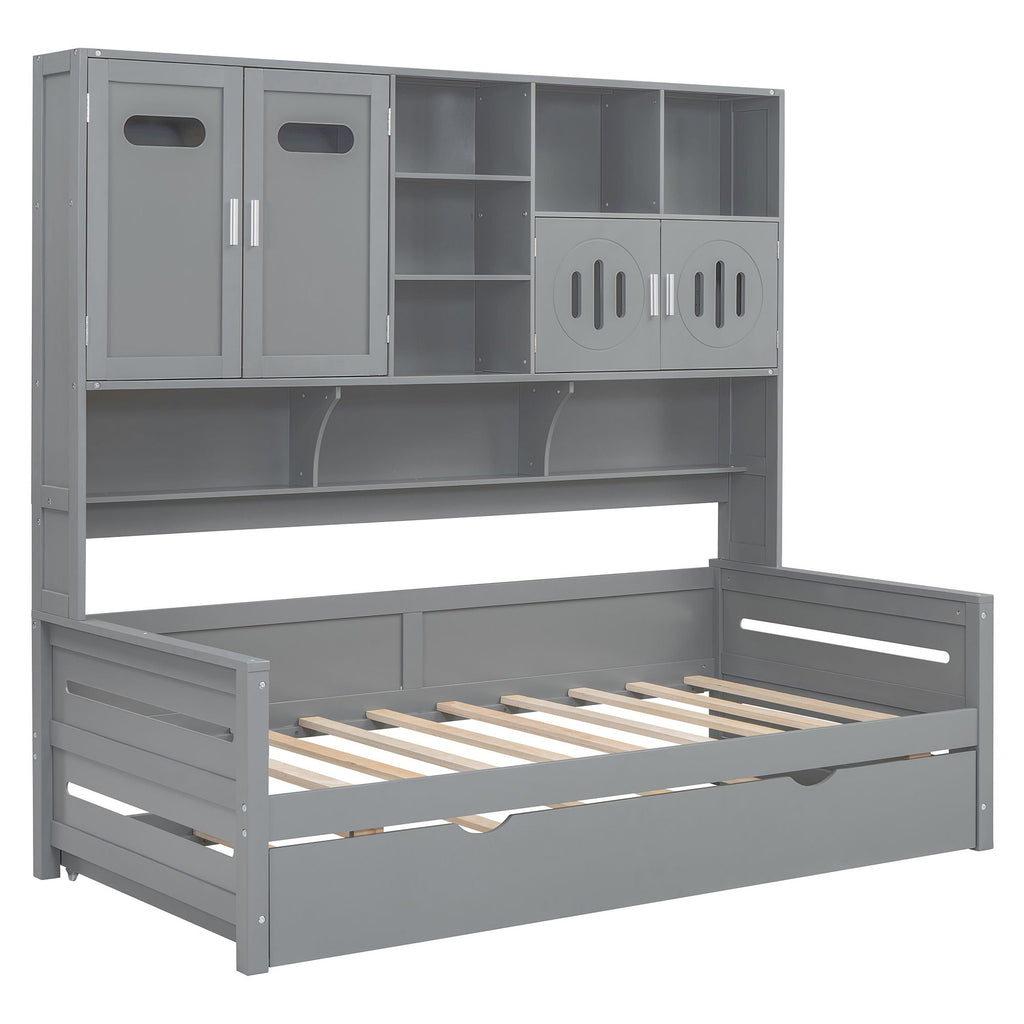 Daybed With All-In-One Cabinet And Shelf