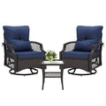 Outdoor Bistro Set Wicker Swivel Glider Navy 3-Piece