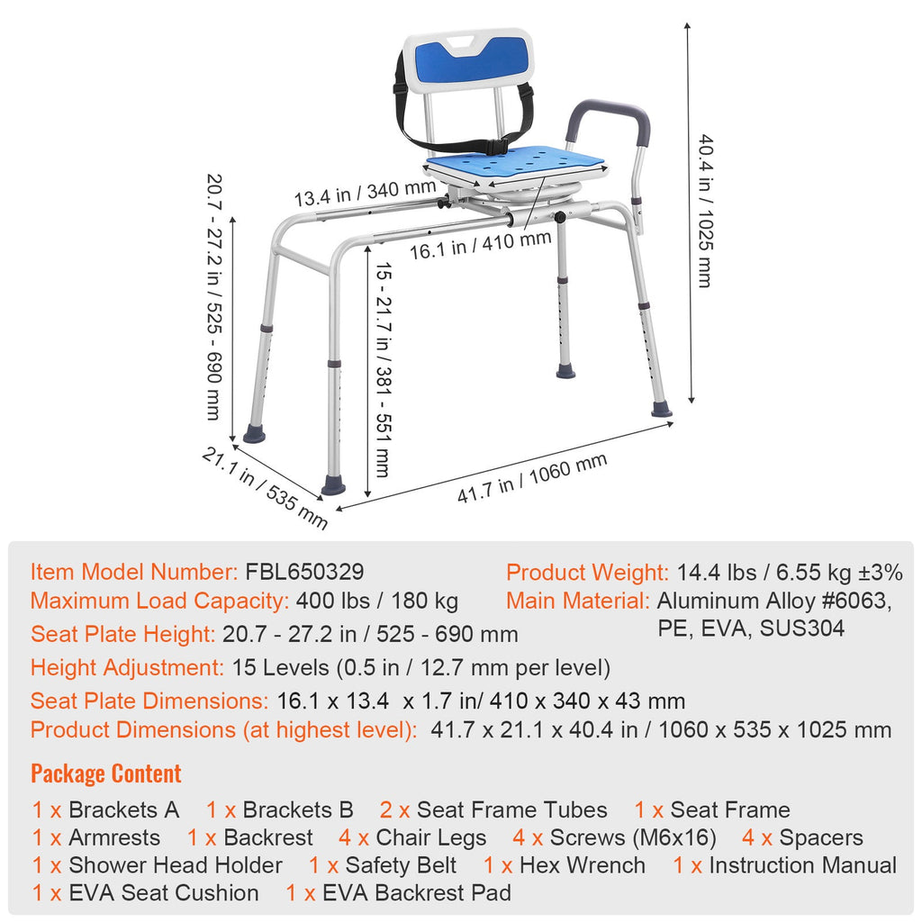 Transfer Bench 360 Swivel Seat Aluminum 400 LB Capacity