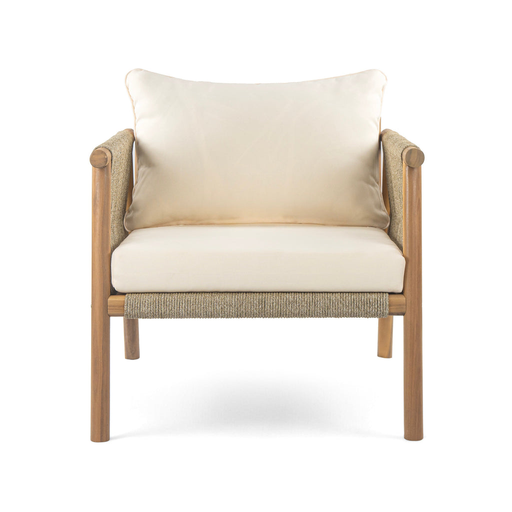 Outdoor Lounge Chair Solid Wood Natural Beige Cushion 28in Wide