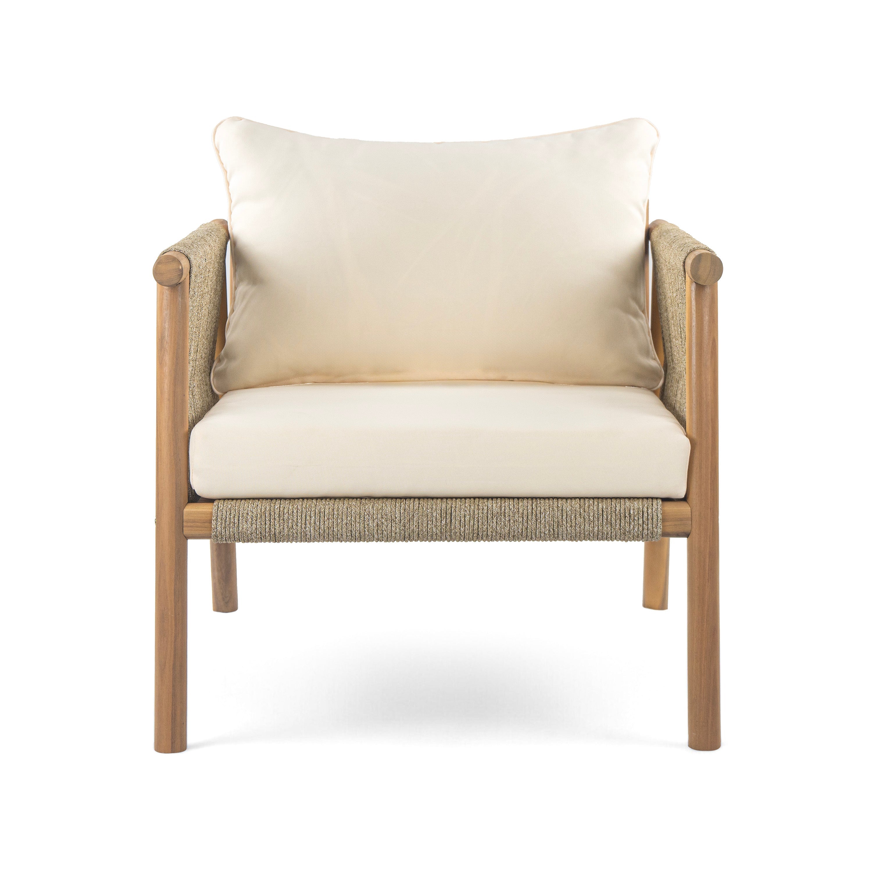 Outdoor Lounge Chair Solid Wood Natural Beige Cushion 28in Wide