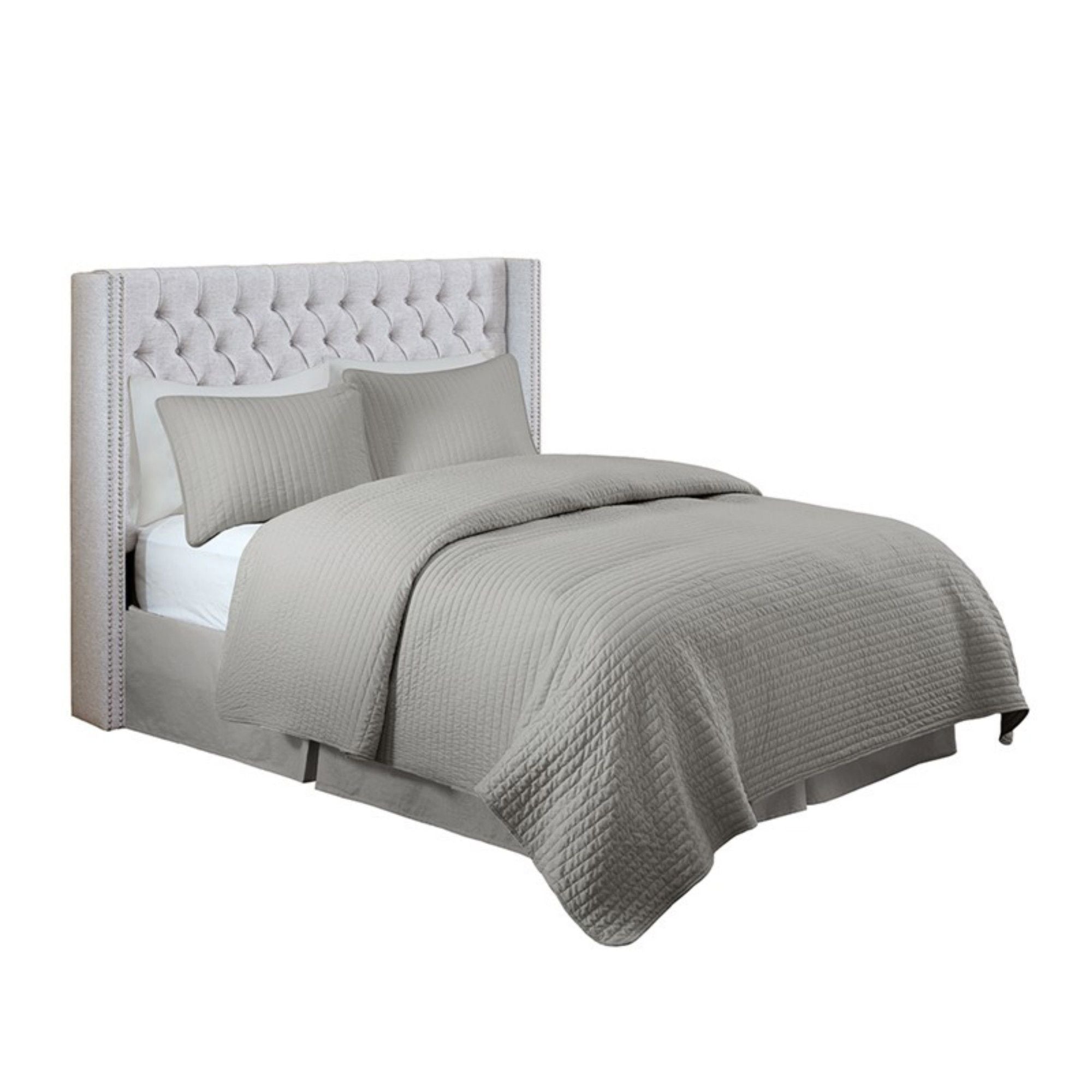 Transitional Upholstery Headboard With Tufted Buttons And Nailhead Trim