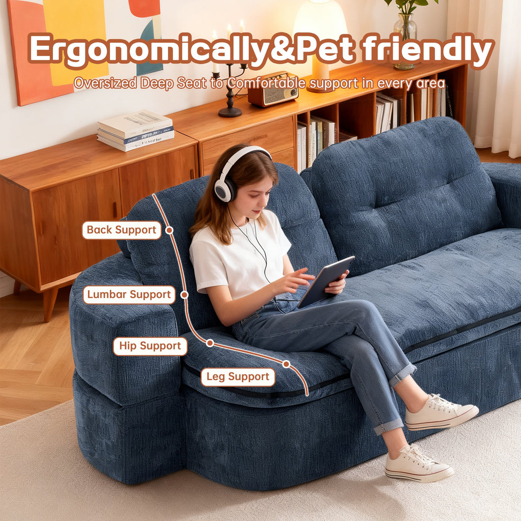 Sofa Bed Floor Modern Dark Blue Convertible Sleeper No Assembly 78.7 In
